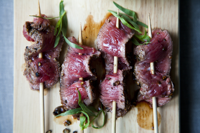 Sirloin Pepper Steak Skewers with Béarnaise Sauce